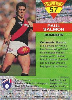 1994 Select AFL #57 Paul Salmon Back